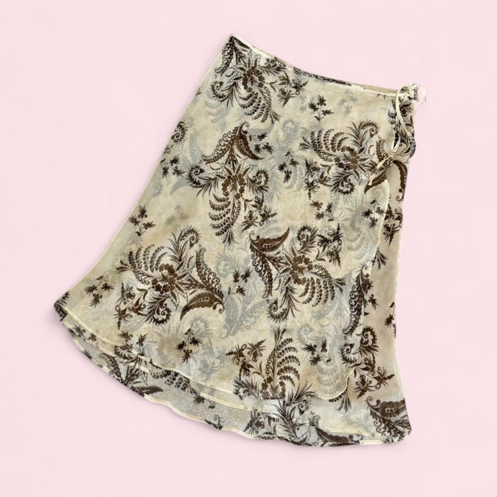 CATO Floral Beige Tie-Waist Skirt